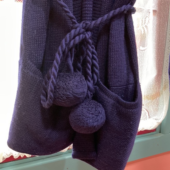 Yves Saint Laurent (Paris NY) Indigo Blue Wrap Sweater, Belt Tassels 100% Wool. - Picture 2 of 8